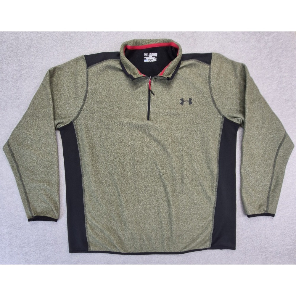 Under Armour Mens 2XL Armour Fleece 1/2 Zip Pullover Green Black Colorblock